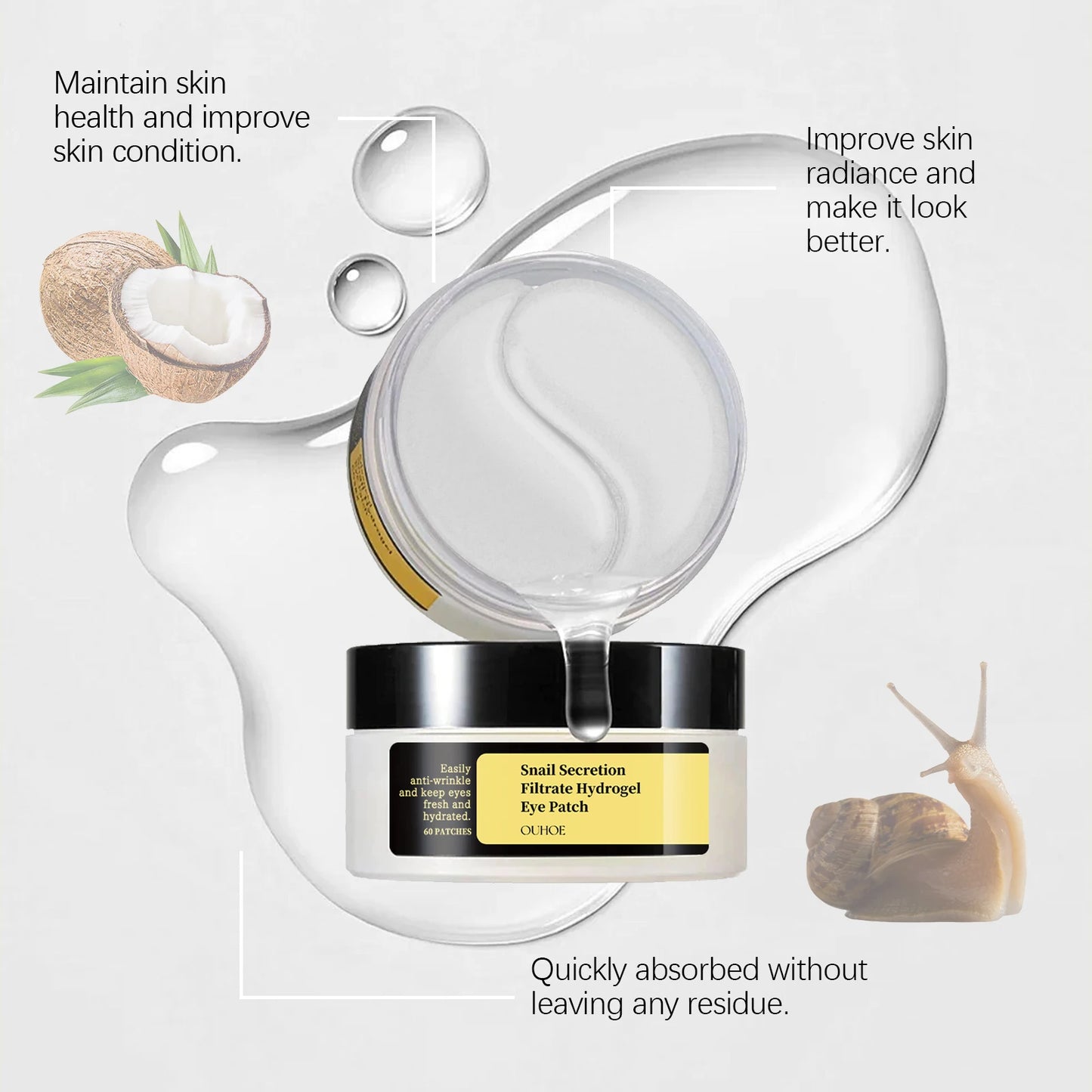 Snail Eye Mask Moisturizing Eye Patches Firming Lifting Puffiness Remove Dark Circles and Eye Bags Eyes Skincare Products